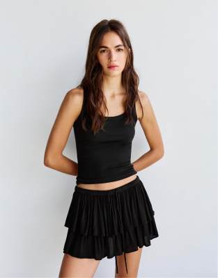 Pull & Bear - Jupe-short à volants - Noir M