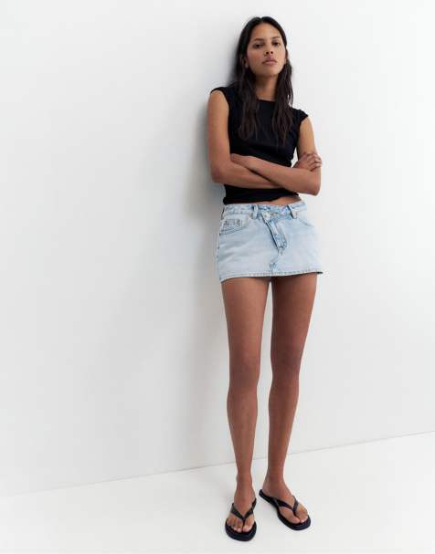 Pull&Bear - Jupe-short croisée en jean - Bleu pâle - view 1