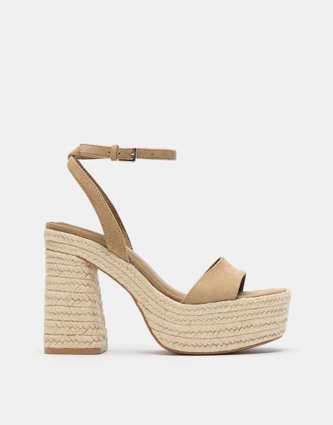 Pull&Bear Jute high-heel sandals in brown - view 1