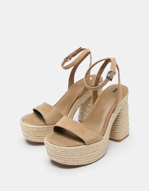 Pull&Bear - Jute - Sandalen met hoge hak in bruin, 3 van 4
