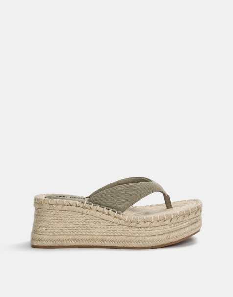 Pull&Bear jute wedge sandals in green - view 1
