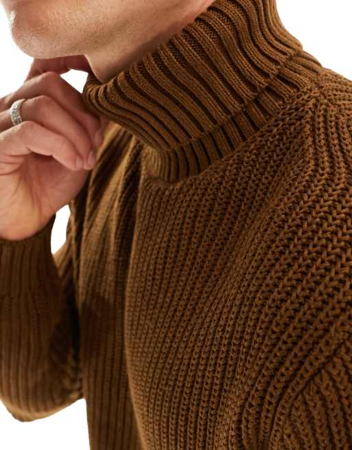 Pull&Bear - Kabeltrui met col in bruin