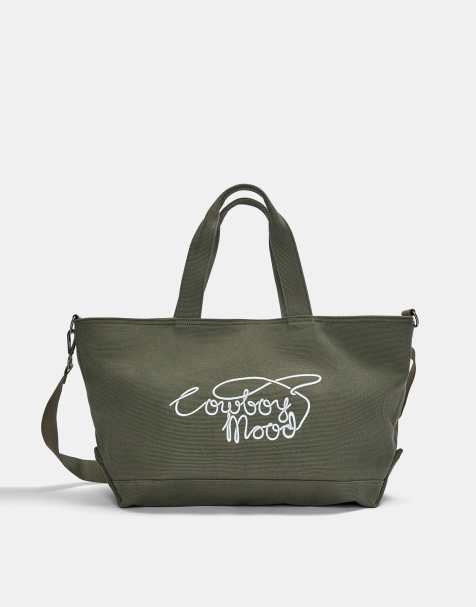 Pull&Bear - Kakigrøn shoppertaske i lærred - view 1