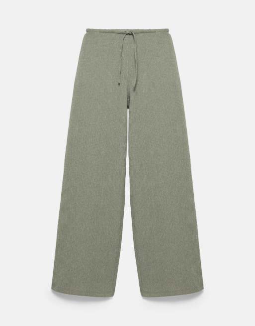 Pull&Bear - Kakigrønne bukser med brede ben i crepe, 6 af 6