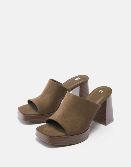 Pull&Bear - Kakigrønne flatform-mules med hæl, 2 af 4