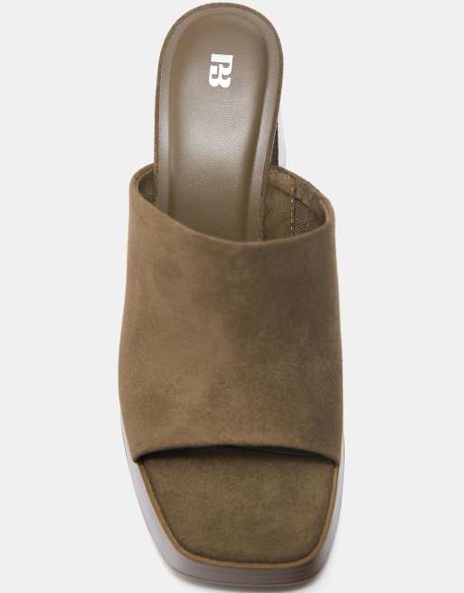 Pull&Bear - Kakigrønne flatform-mules med hæl, 3 af 4