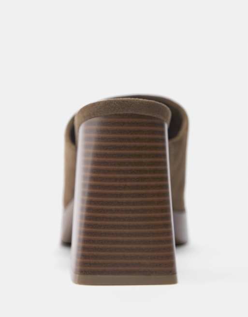 Pull&Bear - Kakigrønne flatform-mules med hæl, 4 af 4