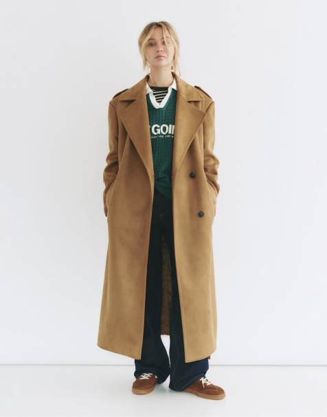 Pull&Bear - Kamelbrun trenchcoat i imiteret ruskind - view 1