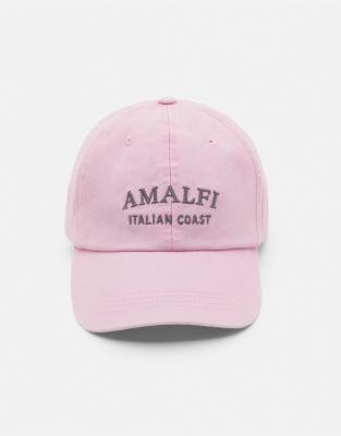 Pull & Bear - Kappe in Rosa mit „Amalfi"-Stickerei
