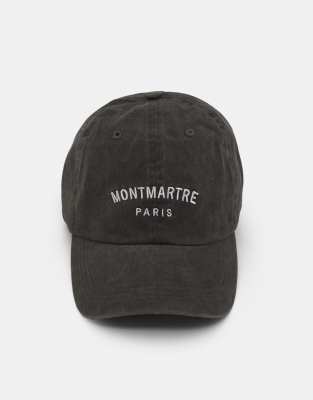 Pull & Bear - Kappe in Schwarz mit „Montmartre"-Schriftzug