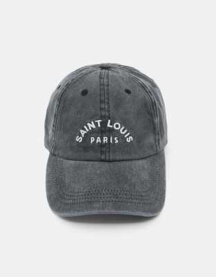 Pull & Bear - Kappe in Schwarz mit „Saint Louis Paris"-Schriftzug