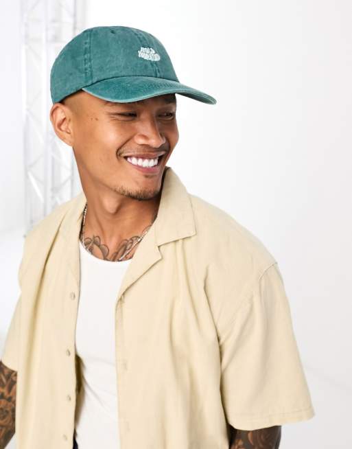 Pull&Bear – Kappe in verwaschenem Grün mit Stickerei