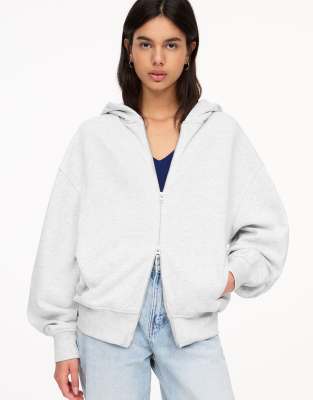 Pull & Bear - Kapuzenjacke in Grau meliert