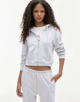 Pull & Bear - Kapuzenjacke in Grau mit Reißverschluss