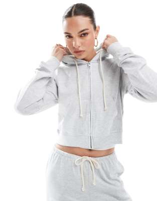 Pull & Bear - Kapuzenjacke in meliertem Grau, Kombiteil