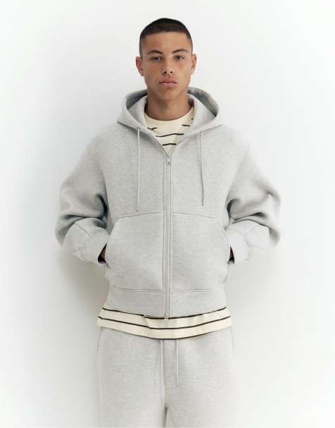 Pull&Bear Kapuzenjacke mit Reißverschluss in Graumeliert - view 1
