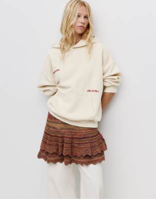 Pull & Bear - Kapuzenpullover in Beige mit Schriftzug-Neutral