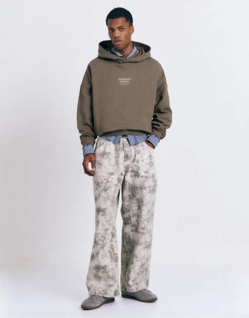 Pull&Bear – Kapuzenpullover in Braun mit „Authentic Gallery“-Print, 4 von 4
