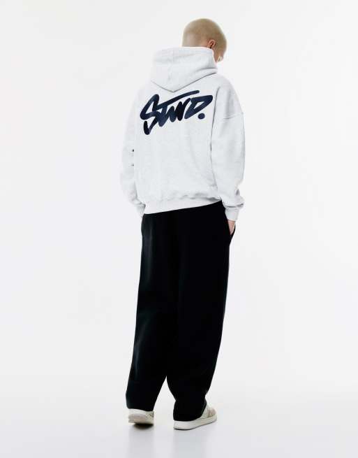 Pull&Bear – Kapuzenpullover in Eisgrau mit Stwd-Logo-Stickerei, 2 von 4