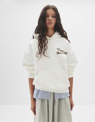 Pull & Bear - Kapuzenpullover in Eisweiß mit Schriftzug-Grafikprint