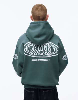 Kapuzenpullover in Grün mit „STWD"-Community-Print Grün S