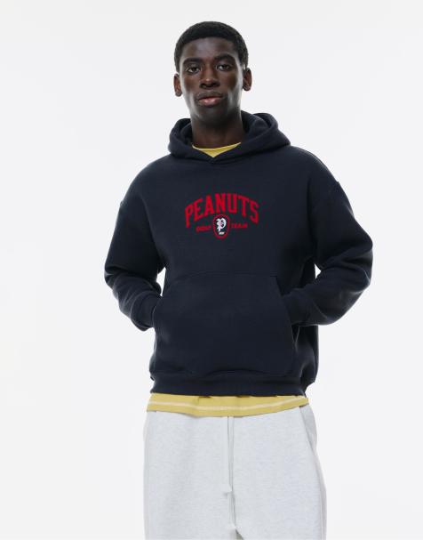 Pull&Bear – Kapuzenpullover in Marineblau mit „Snoopy“-Grafikmotiv - view 1