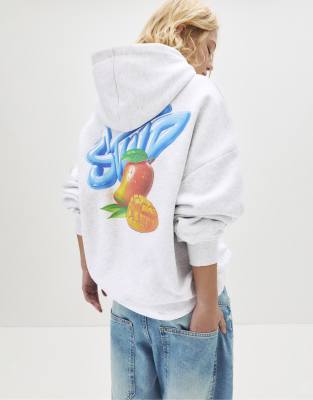 Pull & Bear - Kapuzenpullover in meliertem Grau mit „STWD"-Mango-Print
