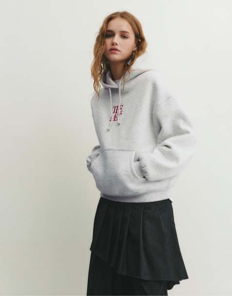 Pull&Bear – Kapuzenpullover in meliertem Grau mit „The Met“-Schriftzug - view 1