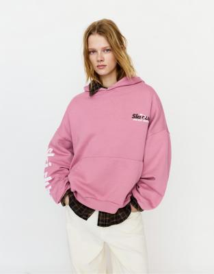Pull & Bear - Kapuzenpullover in Rosa mit „Ski Club"-Grafik