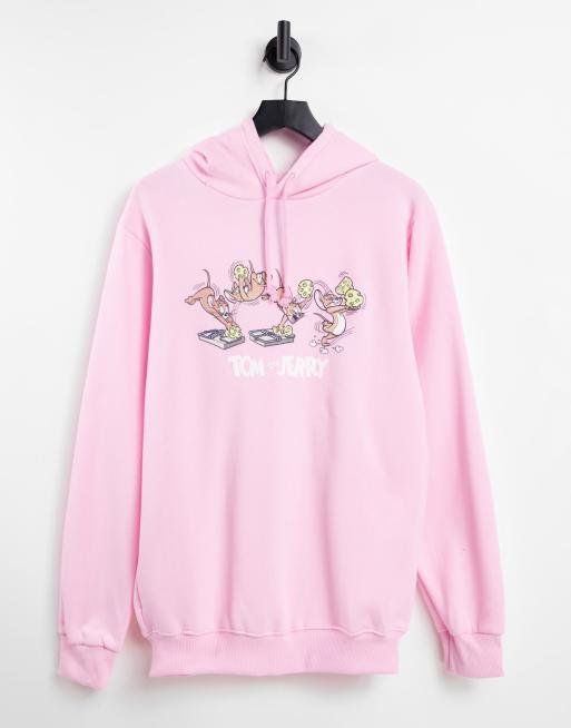 Pull&Bear – Kapuzenpullover in Rosa mit „Tom und Jerry“-Print