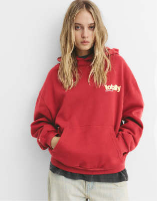 Pull & Bear - Kapuzenpullover in Rot