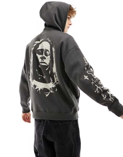 Pull&Bear – Kapuzenpullover in Schwarz mit <em>Lil Wayne</em>-Print