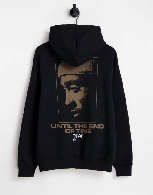 Pull&Bear – Kapuzenpullover in Schwarz mit <em>Tupac</em>-Print