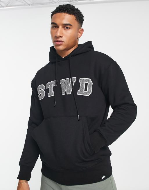 Pull&Bear – Kapuzenpullover in Schwarz mit „STDW“-Applikation