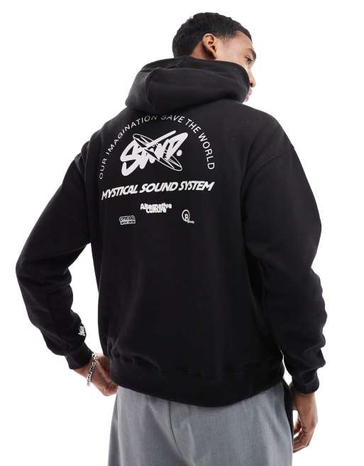 Pull&Bear – Kapuzenpullover in Schwarz mit „STDW“-Print