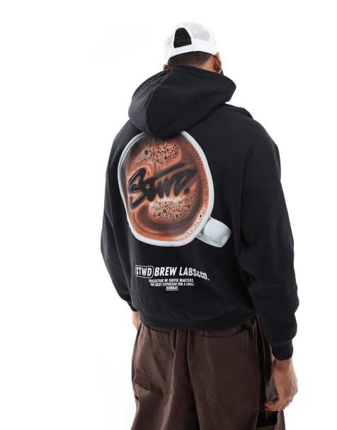 Pull&Bear – Kapuzenpullover in Schwarz mit „STWD-Kaffee“-Print - view 1