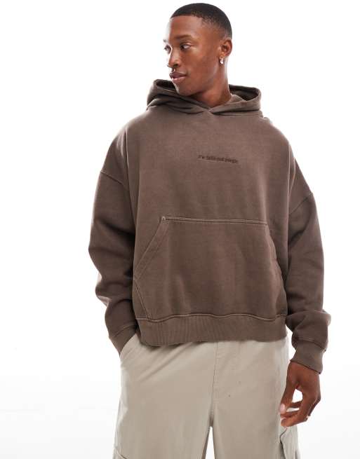 Pull&Bear – Kapuzenpullover in verwaschenem Braun mit „It's Faith“-Print