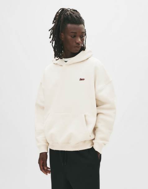 Pull&Bear – Kapuzenpullover in Weiß mit STWD-Logo-Stickerei - view 1