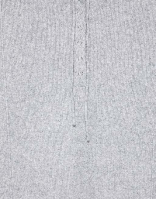 Pull&Bear Kapuzenpullover mit Knopfleiste in Grau, 6 von 7