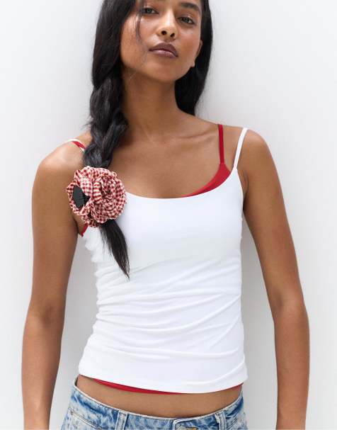 Pull&Bear – Karierte Haarspange in Rot mit Blumendesign - view 1