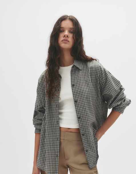 Pull&Bear – Karierte Hemdbluse in Flaschengrün - view 1