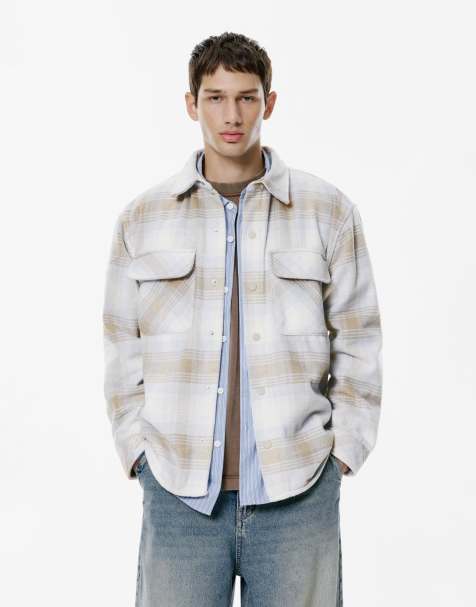 Pull&Bear – Karierte Hemdjacke in Blassblau - view 1