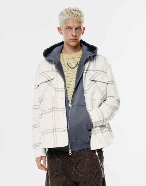 Pull&Bear – Karierte Hemdjacke in Wollweiß - view 1