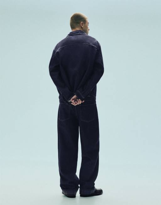 Pull&Bear karierte Jeans mit umgeschlagenem Saum in Marineblau, 2 von 7