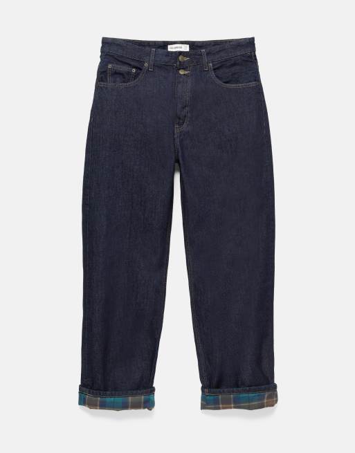 Pull&Bear karierte Jeans mit umgeschlagenem Saum in Marineblau, 7 von 7