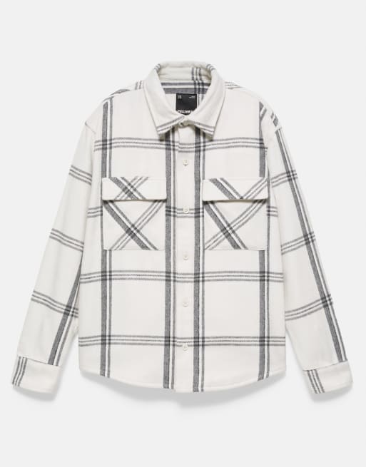 Pull&Bear karierte Overshirt mit langen Ärmeln in Wollweiß, 5 von 7