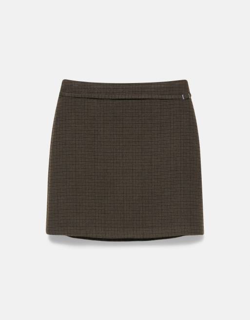 Pull&Bear karierter Minirock mit Gürtel in Braun, 4 von 6