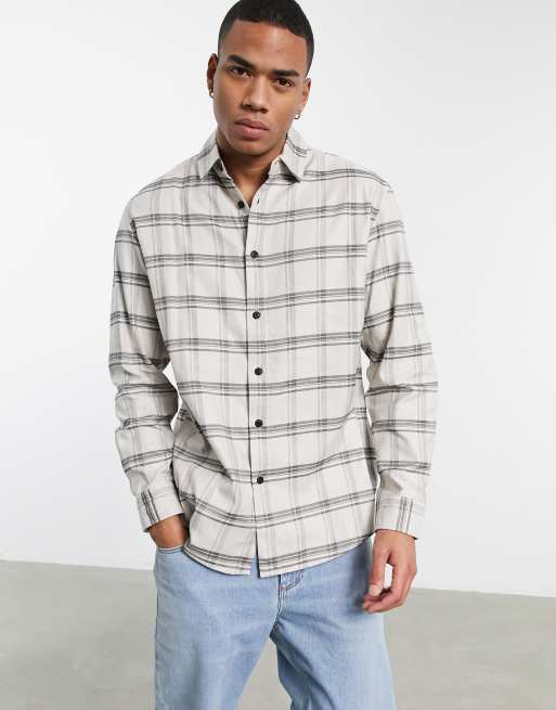 Pull&Bear – Kariertes Hemd in Beige
