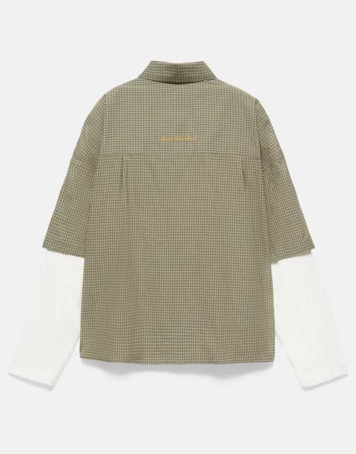 Pull&Bear kariertes Hemd mit doppeltem Ärmel in Gelb, 7 von 7