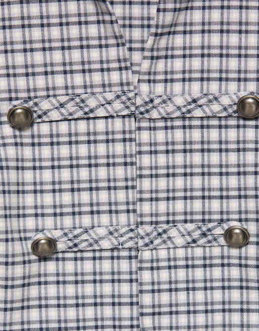 Pull&Bear kariertes Hemd mit Froschverschlüssen in Ecru/Blau, 6 von 7